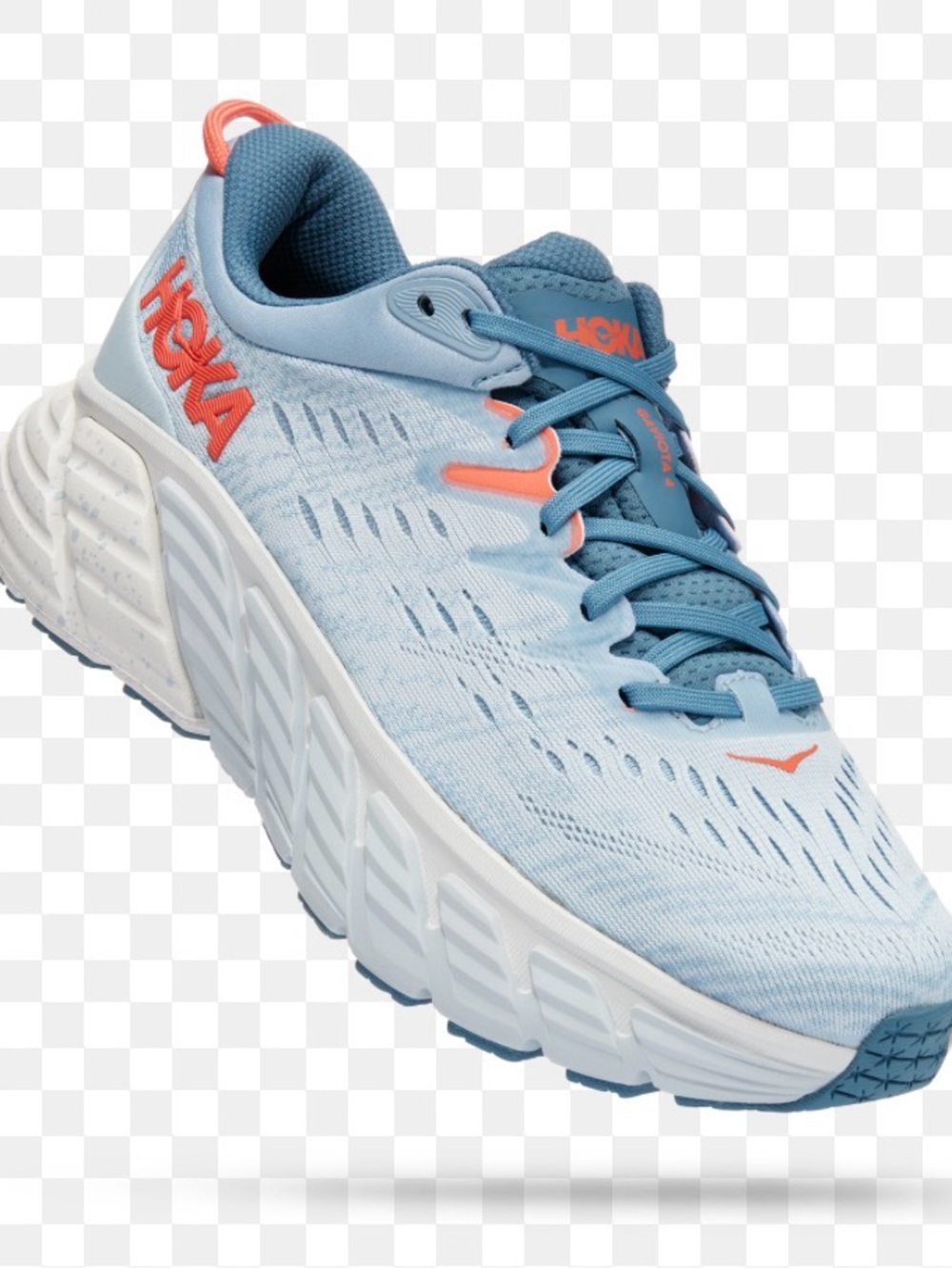 Hoka Women's Light Blue Running Shoe with Coral Accents